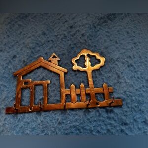 Cute Vintage Bronze House & Tree Wall Key Rack
